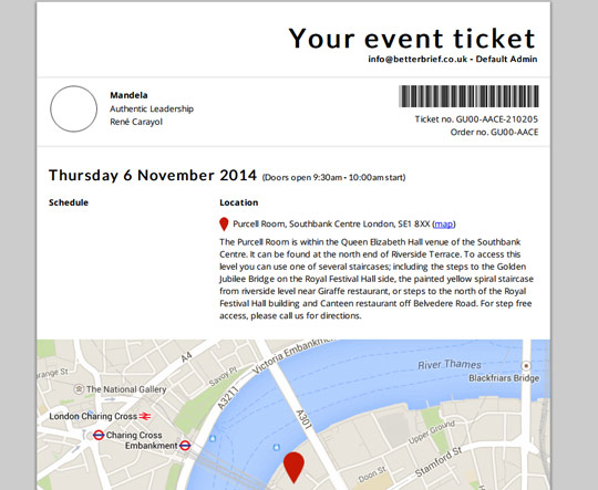 Event system: Ticket generated to PDF